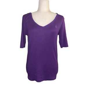Ralph‎ Lauren Womens Purple V Neck 3/4 Sleeve Shirt Top Size L